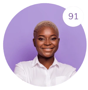 A smiling team member shown with a score of 91