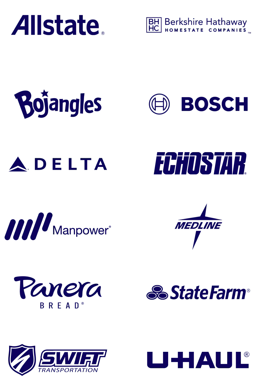 Logos of various companies, such as Allstate, Berkshire Hathaway, and Bojangles, appear on a white background—ideal for resources on pre-employment assessments.