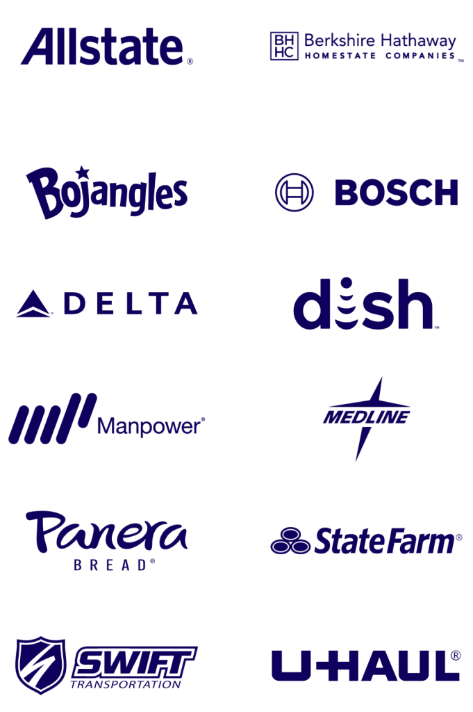 Logos of various companies, such as Allstate, Berkshire Hathaway, and Bojangles, appear on a white background—ideal for resources on pre-employment assessments.