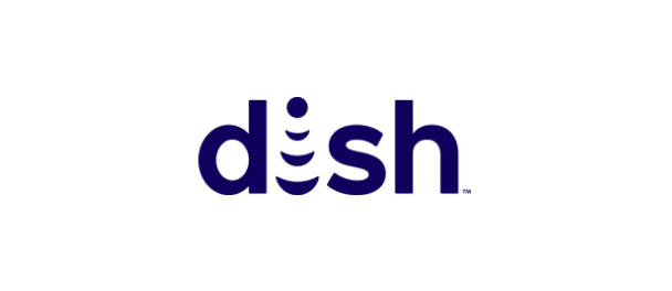 The image shows the logo of Dish Network Corporation. It features the word "dish" in lowercase, with the letter "i" stylized to resemble a satellite dish with curved signal lines emanating from it. The text and design are in dark blue. Get started with a Wonderlic demo to see how it all connects seamlessly.