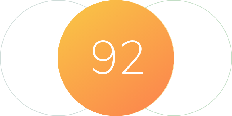 An overlapping Venn diagram with three circles features a large orange circle in the center labeled "92" — a critical component of our Hiring Assessment. The top part of the orange circle is lighter, transitioning to a darker hue at the bottom. The two other circles are subtle and transparent.