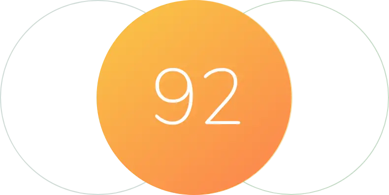 An overlapping Venn diagram with three circles features a large orange circle in the center labeled "92" — a critical component of our Hiring Assessment. The top part of the orange circle is lighter, transitioning to a darker hue at the bottom. The two other circles are subtle and transparent.
