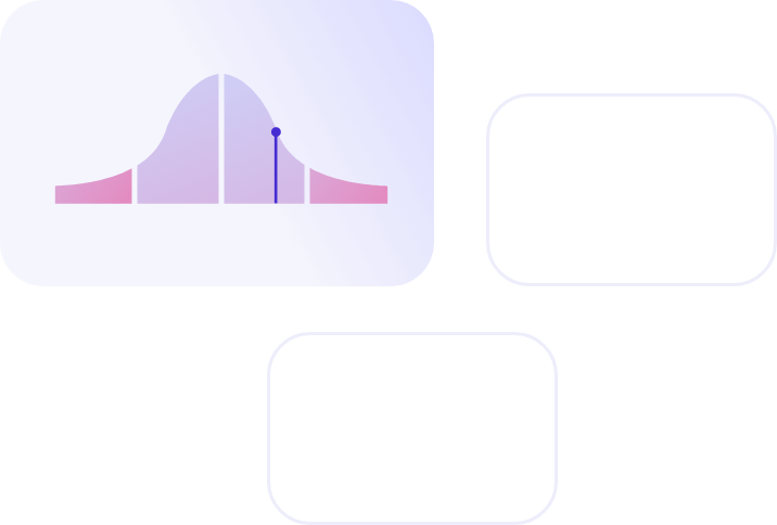 A stylized image showing a bell curve with a vertical line intersecting it slightly to the right of center, likely representing a statistical concept. Two empty rectangular boxes, possibly for inputs in a hiring assessment tool, are positioned to the right of the bell curve. The background is gradient blue.