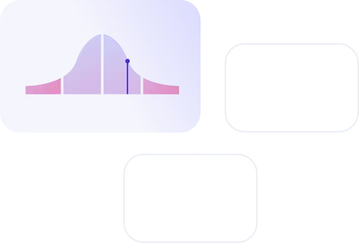 A stylized image showing a bell curve with a vertical line intersecting it slightly to the right of center, likely representing a statistical concept. Two empty rectangular boxes, possibly for inputs in a hiring assessment tool, are positioned to the right of the bell curve. The background is gradient blue.