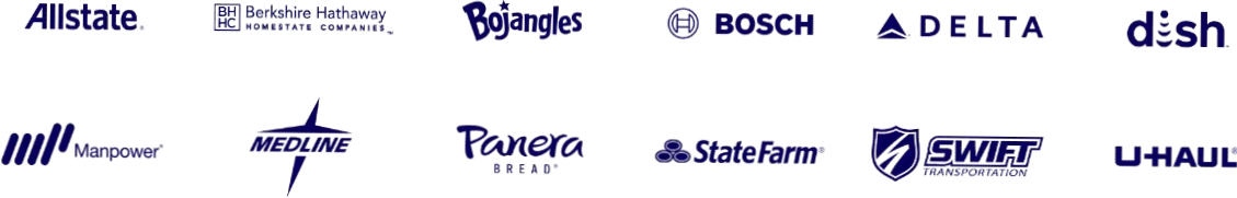 Explore a collection of company logos, including Allstate, Landstar, Nestle, Bosch, Delta, and Wonderlic. Each logo stands out with unique symbols and typography, reflecting their distinct identities.